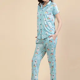 FABINALIV Conversational Printed Lapel Collar Night suit-image-23