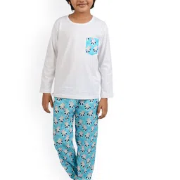 frangipani Unisex Kids Blue & White Printed Pure Cotton Night Suit-picture-57