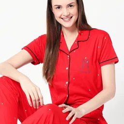 Zeyo Polka Dots Printed Pure Cotton Night Suit-picture-27