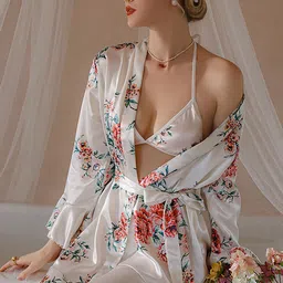LULU & SKY Women Floral Printed 3 piece Night suit-picture-16