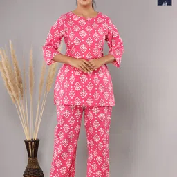 Krati Creations Pack Of 2 Floral Printed Pure Cotton Night suit-image-79
