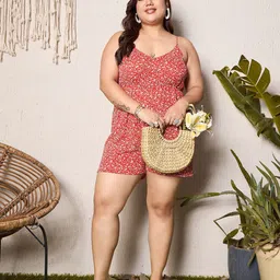 Berrylush Curve Plus Size Floral Printed Sleeveless Playsuit-22