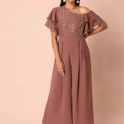 Rang by Indya Pink Striped Basic Sequined  Jumpsuit-image-26
