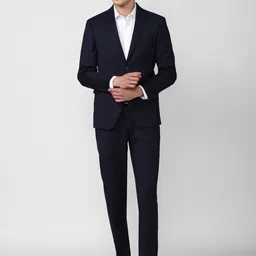 Peter England Elite Men 2 Piece Navy Blue Single Breasted Slim Fit Formal Suit-image-28