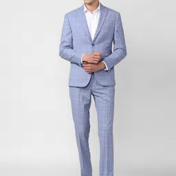 Peter England Elite Men 2 Piece Blue Checked Single Breasted Slim Fit Formal Suit-picture-17