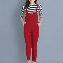 BUY NEW TREND Maroon & Black Striped Basic Jumpsuit-picture-24