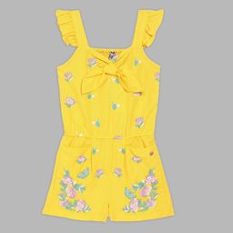 Blue Giraffe Girls Yellow & Pink with Embroidered Cotton Jumpsuit-image-97