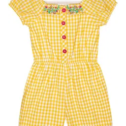 Budding Bees Girls Yellow & White Checked Playsuit-image-77