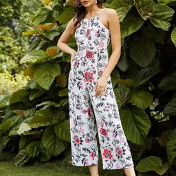 KASSUALLY White Printed Shoulder Straps Basic Jumpsuit-image-27
