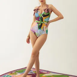 Tizzi Abstract Printed Halter Bodysuit-image-2