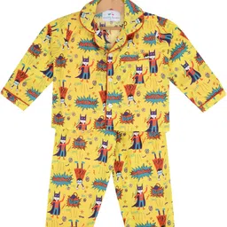 Knitting Doodles Unisex Kids Yellow & Multicoloured Printed Night suit-19