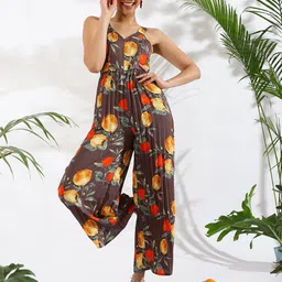 KASSUALLY Mauve & Red Printed Shoulder Straps Basic Jumpsuit-picture-1