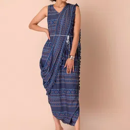 INDYA Blue & Orange Printed Basic Jumpsuit-image-11
