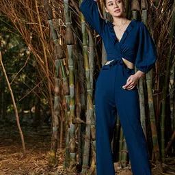 Athena Teal Blue Basic Jumpsuit with Ruffles-picture-55
