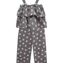 A T U N Girls Brown & White Polka Dots Printed Basic Jumpsuit-image-31