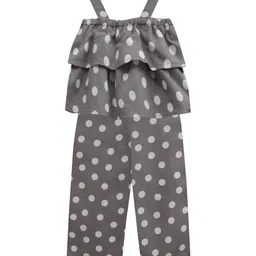 A.T.U.N. Girls Brown & White Polka Dots Printed Basic Jumpsuit-image-33