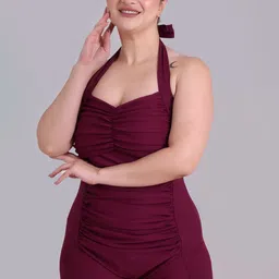 Keepfit Plus Size Halter Neck Medium Coverage Legsuit-41