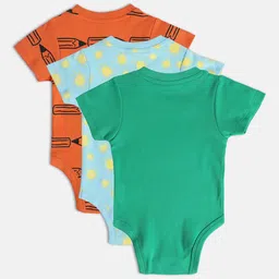 MINI KLUB Infant Boys Pack Of 3 Printed Pure Cotton Bodysuit-image-60