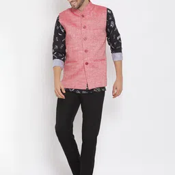 Hangup Men Printed Kurta with Pyjamas & Nehru Jacket image 4