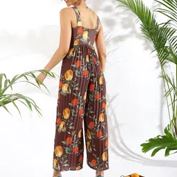 KASSUALLY Mauve & Red Printed Shoulder Straps Basic Jumpsuit image 2
