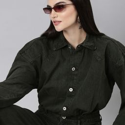 SHOWOFF Shirt Collar Long Sleeves Cotton Basic Jumpsuit-51