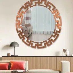 homscape Modern Geometric Designer Copper Finish Round Vanity Mirror-picture-4