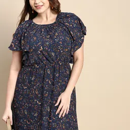 SHOWOFF Plus Floral Printed Flutter Sleeve Fit & Flare Midi Dress-picture-48