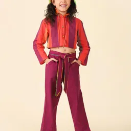 Fabindia Girls Striped Hooded Pure Cotton Crop Shirt with Trousers-picture-27