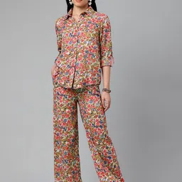 I Love She Women Floral Printed Relaxed Straight Leg Straight Fit High-Rise Trousers-image-97