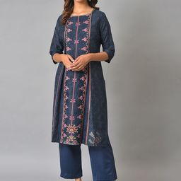 W Round Neck Ethnic Motifs Printed Straight Regular Fit Kurta-15