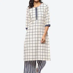 Biba Checked Printed Regular Kurta With Palazzos-7