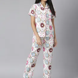 StyleStone Women White & Multicoloured Printed Night suit-image-94