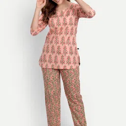 githaan Women Ethnic Motifs Printed Pure Cotton Night Suit-image-6