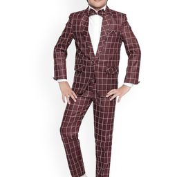 Jeetethnics Boys Burgundy & Grey Checked Party Suit-image-64
