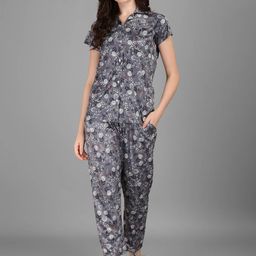 Kinjo Women Grey & White Printed Night suit-image-11