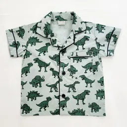 Freesia Array Kids Conversational Printed Lapel Collar Pure Cotton Shirt With Pyjamas image 5