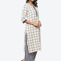 Biba Checked Printed Regular Kurta With Palazzos image 5