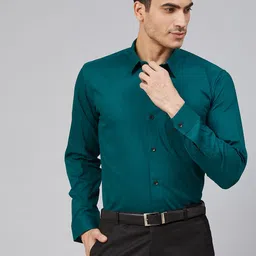 DENNISON Men Teal Green Smart Slim Fit Solid Formal Shirt-image-74