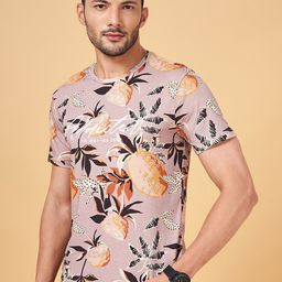 People Tropical Printed Round Neck Slim Fit Cotton Regular T-shirt-image-20
