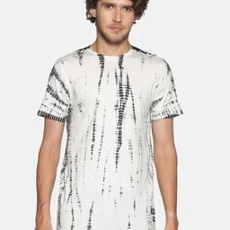 KULTPRIT Men Off-White & Black Tie & Dye Printed Pure Cotton Slim Fit T-shirt-picture-12
