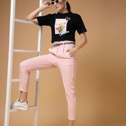 VESTIDO MODAS Women Typography Printed V-Neck Applique Slim Fit T-shirt-image-56