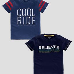 BAESD Boys Pack Of 2 Slim Fit Typography Printed Pure Cotton Casual T-shirt-image-45