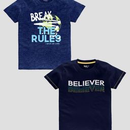 BAESD Boys Pack Of 2 Slim Fit Typography Printed Pure Cotton Casual T-shirt-image-41