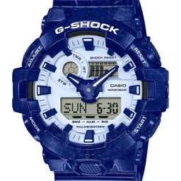 CASIO Men Blue Patterned Dial & Blue Textured Straps Analogue and Digital Watch image 1
