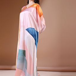LABEL AARNA Pastel Dreamscape Soft Satin Kaftan with Digital Print image 3