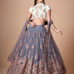 ODETTE Embroidered Semi-Stitched Lehenga & Unstitched Blouse With Dupatta-picture-39