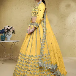 FABPIXEL Embroidered Sequinned Net Semi-Stitched Lehenga & Unstitched Blouse With Dupatta image 2