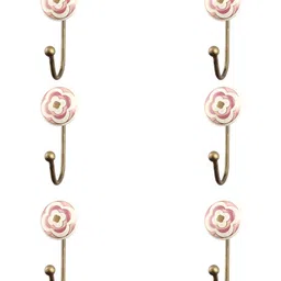 IndianShelf Silvertoned and Pink 6 Piece Ceramic Floral Textured Wall Hooks-image-12