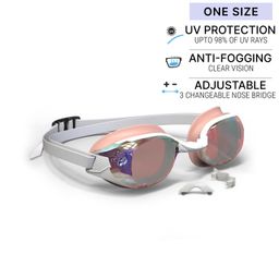 Adult Kids Swimming Goggles Men Women One Size Mirrored Lenses BFIT White Pink-image-4