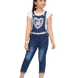 Aarika Girls White & Navy Blue T-shirt with Trousers-38